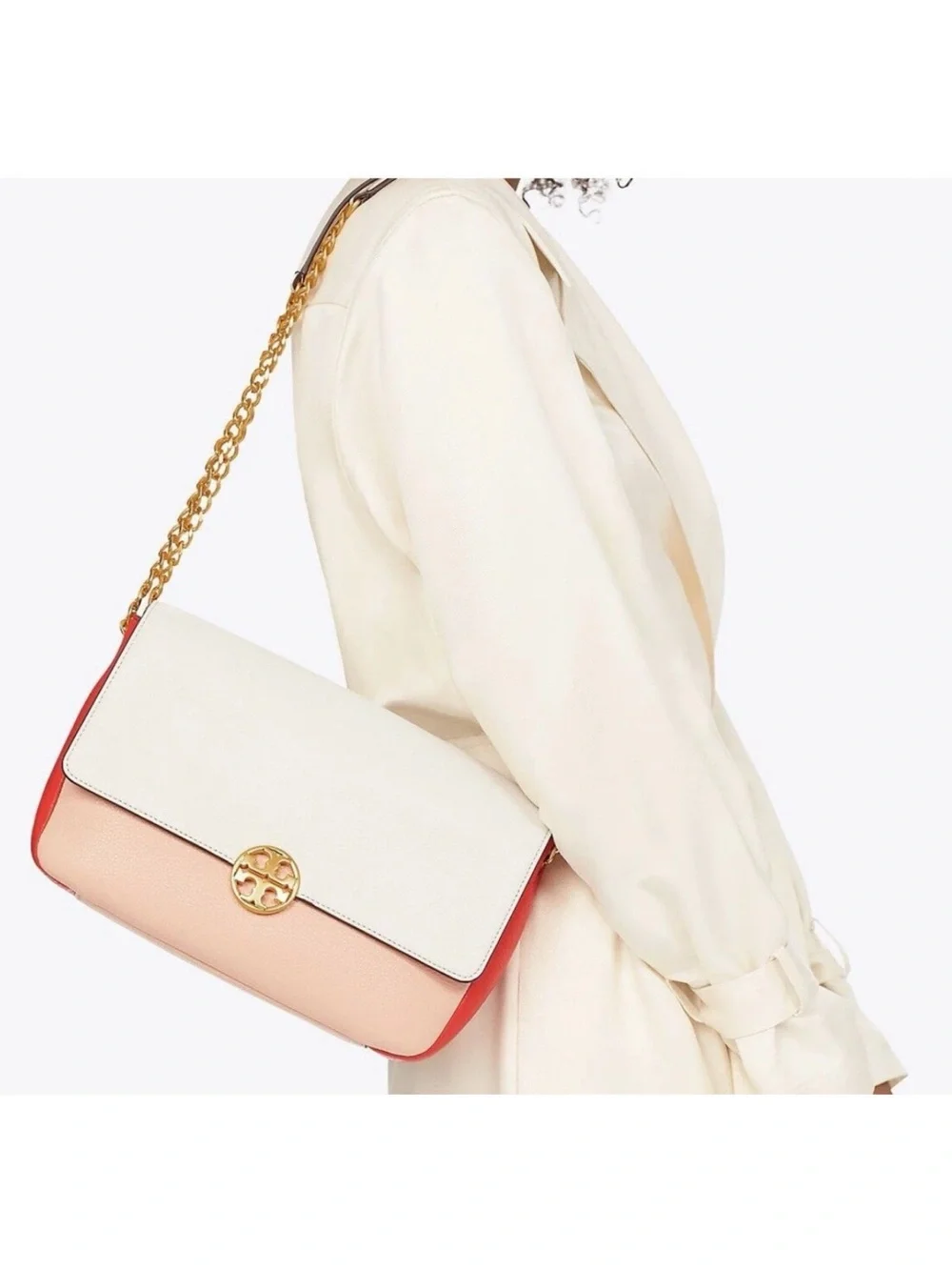 Chelsea Color-Block Tory Burch Pebbled Leather Chain Crossbody